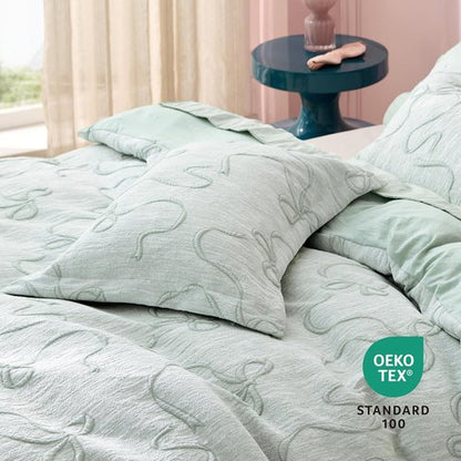 Bedsure Green Duvet Cover - Elegant Bowknot Jacquard Design | Queen Size 90"x90" with 2 Pillow Shams