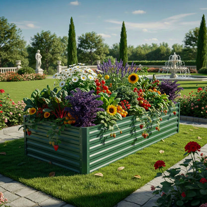 YITAHOME 4pcs 72x36x24 in Galvanized Raised Garden Bed Kit, Large Metal Planter Box with Gloves & Support Rod, Outdoor Flower Bed for Plants Vegetables, Green