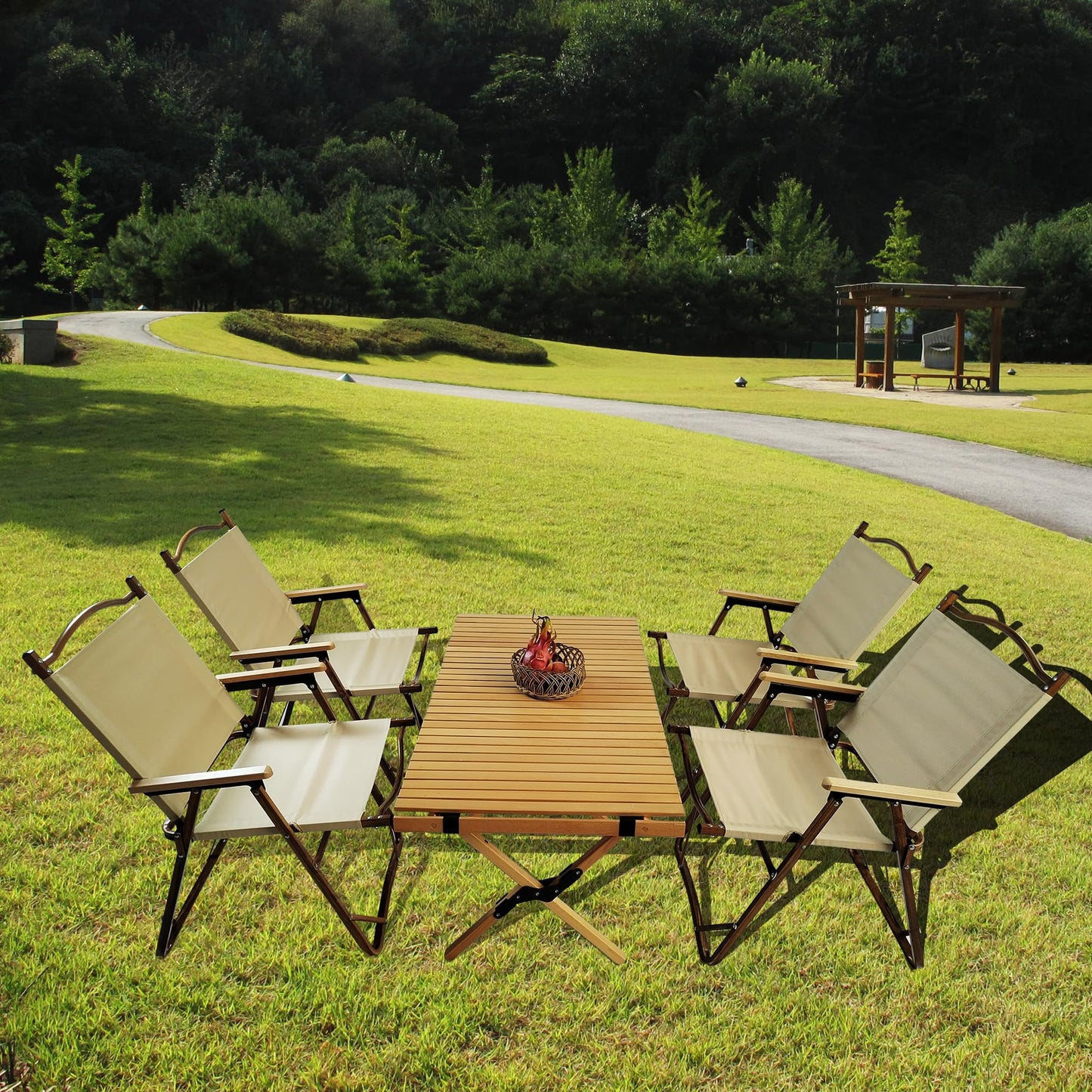 Wooden Folding Dining Set with 4 Chairs, Portable Picnic Table Set for Outdoor Camping and Indoor Kids