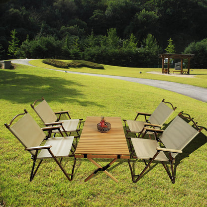 Wooden Folding Dining Set with 4 Chairs, Portable Picnic Table Set for Outdoor Camping and Indoor Kids