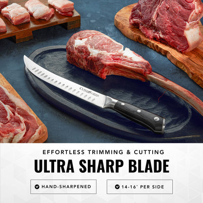 Cutluxe Butcher Knife – 10″ Cimeter Breaking Knife, Razor Sharp Forged High Carbon German Steel, Full Tang Meat Carving Knife, Ergonomic Handle Design, Grilling Gifts for Men – Artisan Series