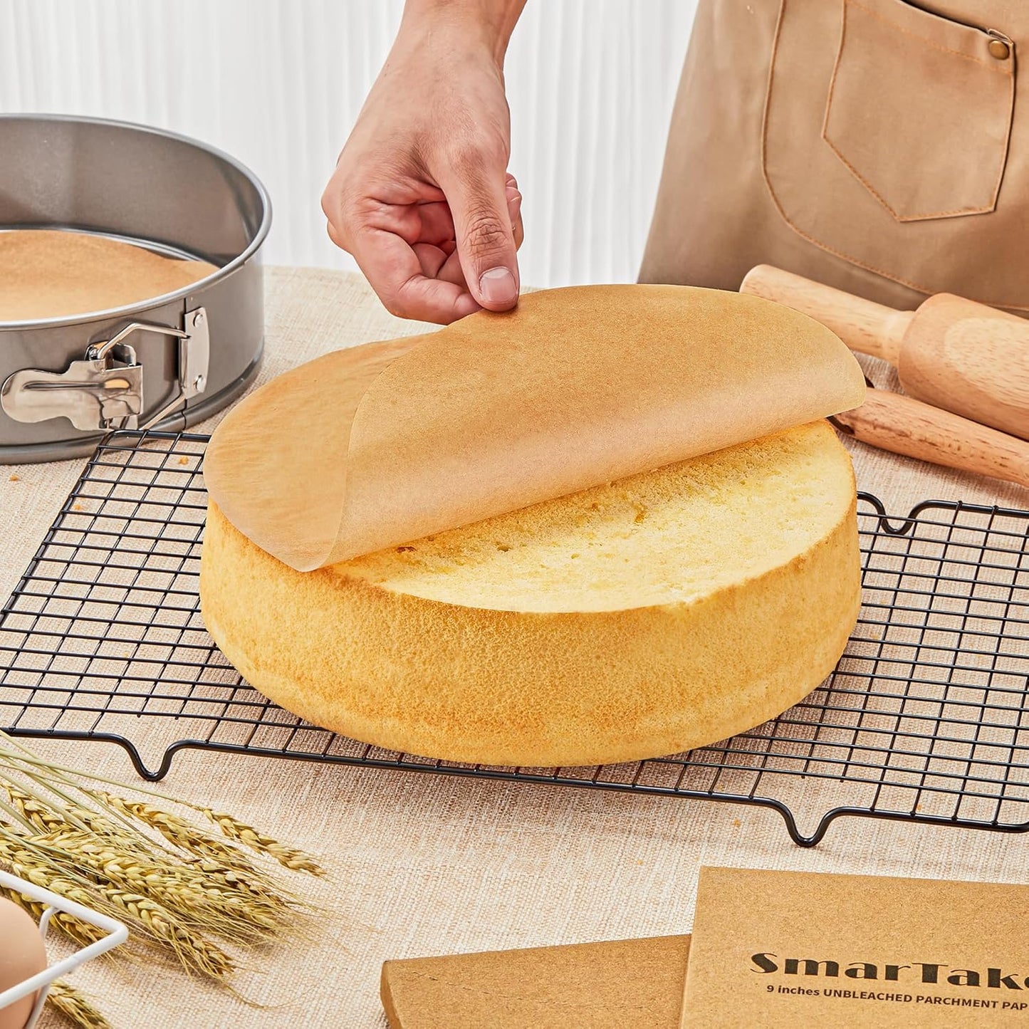 SMARTAKE Unbleached Parchment Paper Baking Sheets - 100 Pcs Round, 4 Inches, Non-Stick for Baking & Grilling