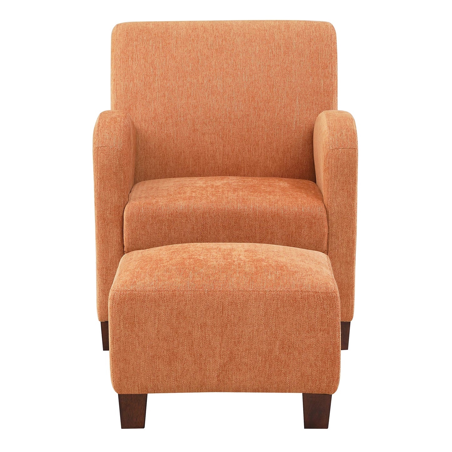 OSP Home Furnishings Aiden Club Accent Chair and Matching Ottoman with Medium Espresso Legs, Herringbone Orange Fabric