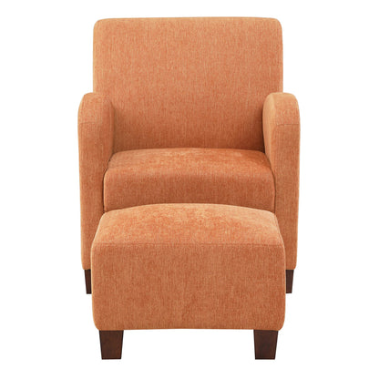 OSP Home Furnishings Aiden Club Accent Chair and Matching Ottoman with Medium Espresso Legs, Herringbone Orange Fabric