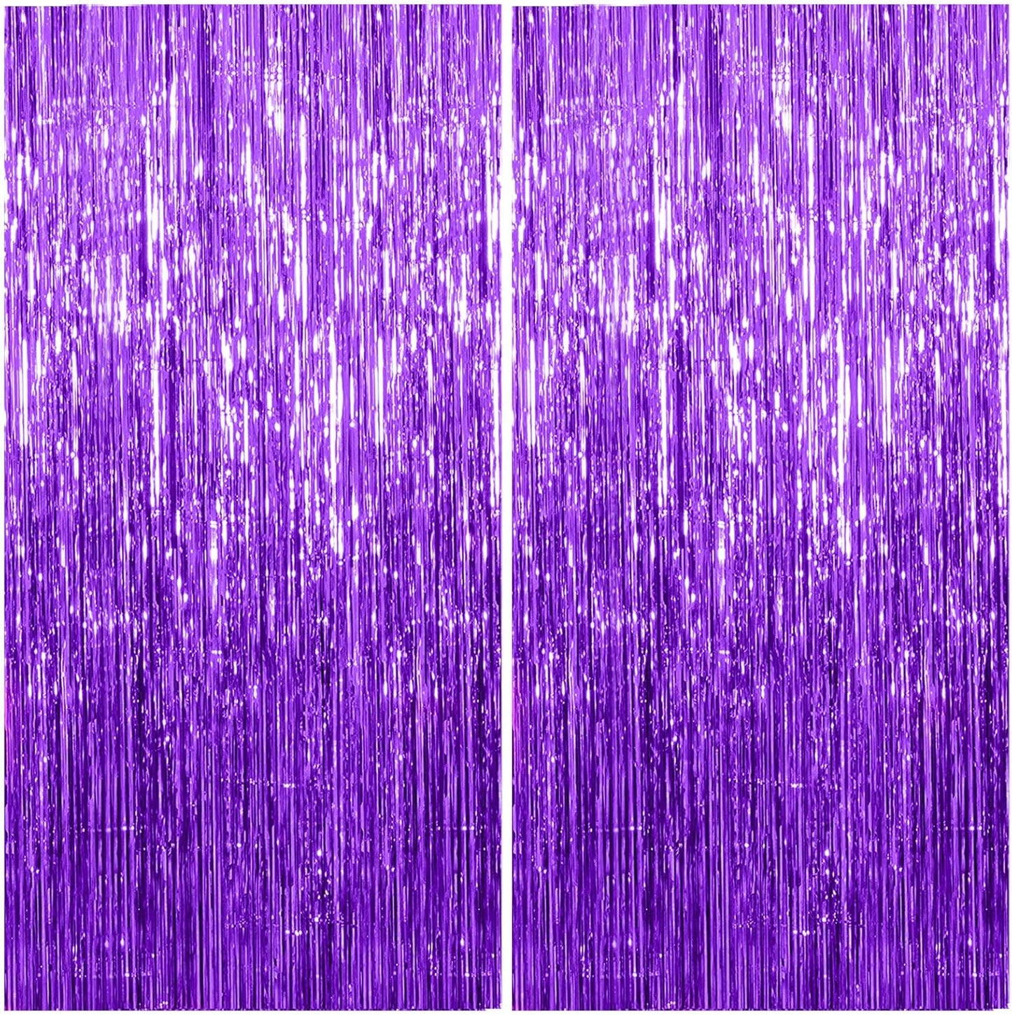 Skiennix Foil Curtain Backdrop - Purple Metallic Tinsel Fringe for Parties & Celebrations | 2 Pack