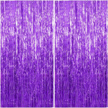 Skiennix Foil Curtain Backdrop - Purple Metallic Tinsel Fringe for Parties & Celebrations | 2 Pack