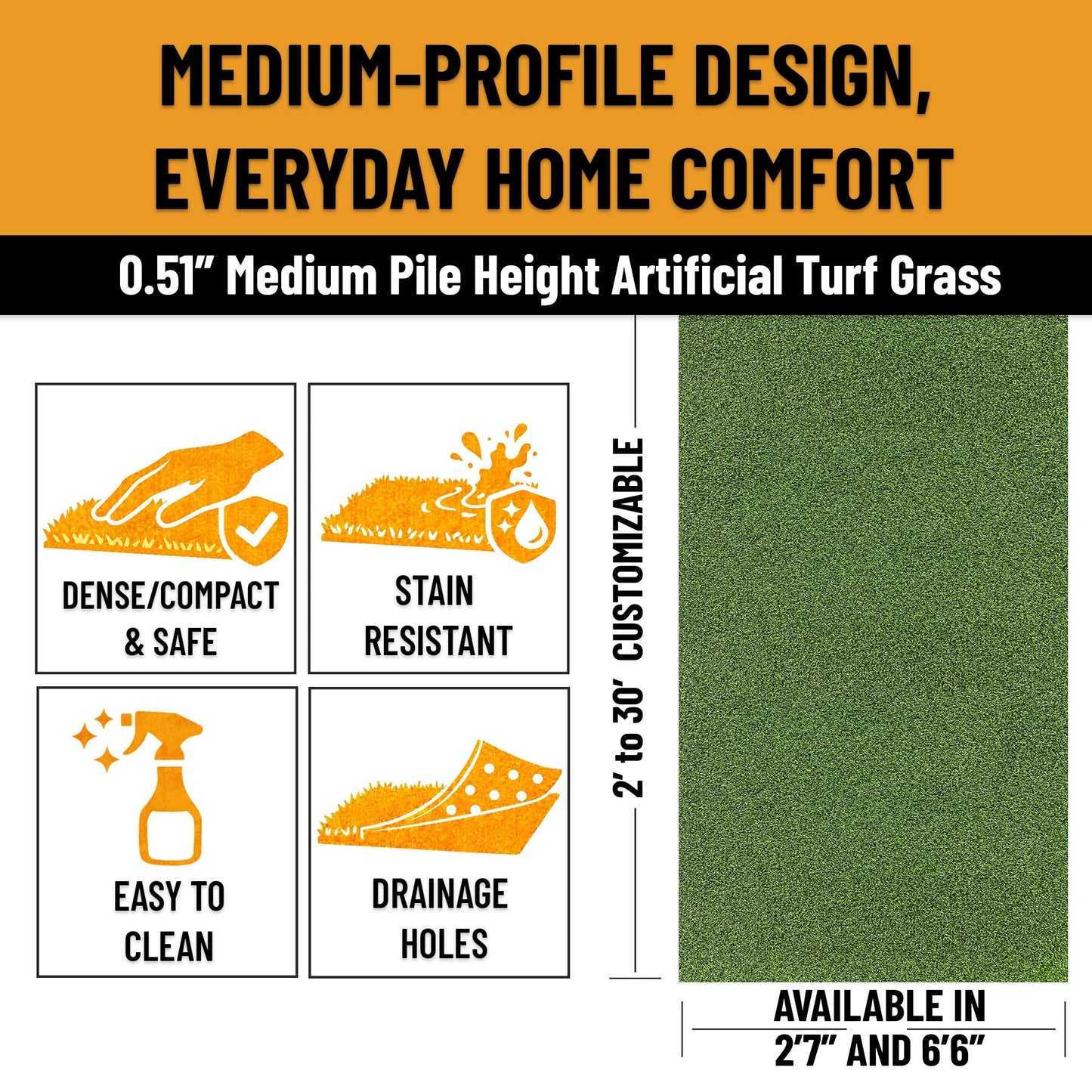 Ottomanson Artificial Grass Turf Runner 2'7" x 26', Fake Grass Rug for Gym Turf Lane, Putting Green & Sled Training, Indoor Outdoor Turf Mat with Drainage Holes, UV Resistant
