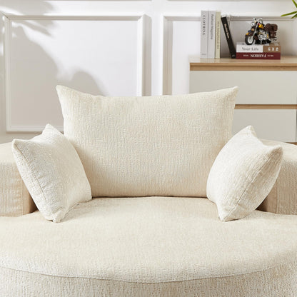 KEIKI 55" Chenille Accent Chair, Sponge Barrel Chairs Upholstered Round Sofa, Single Couch Armchair for Living Room, Beige