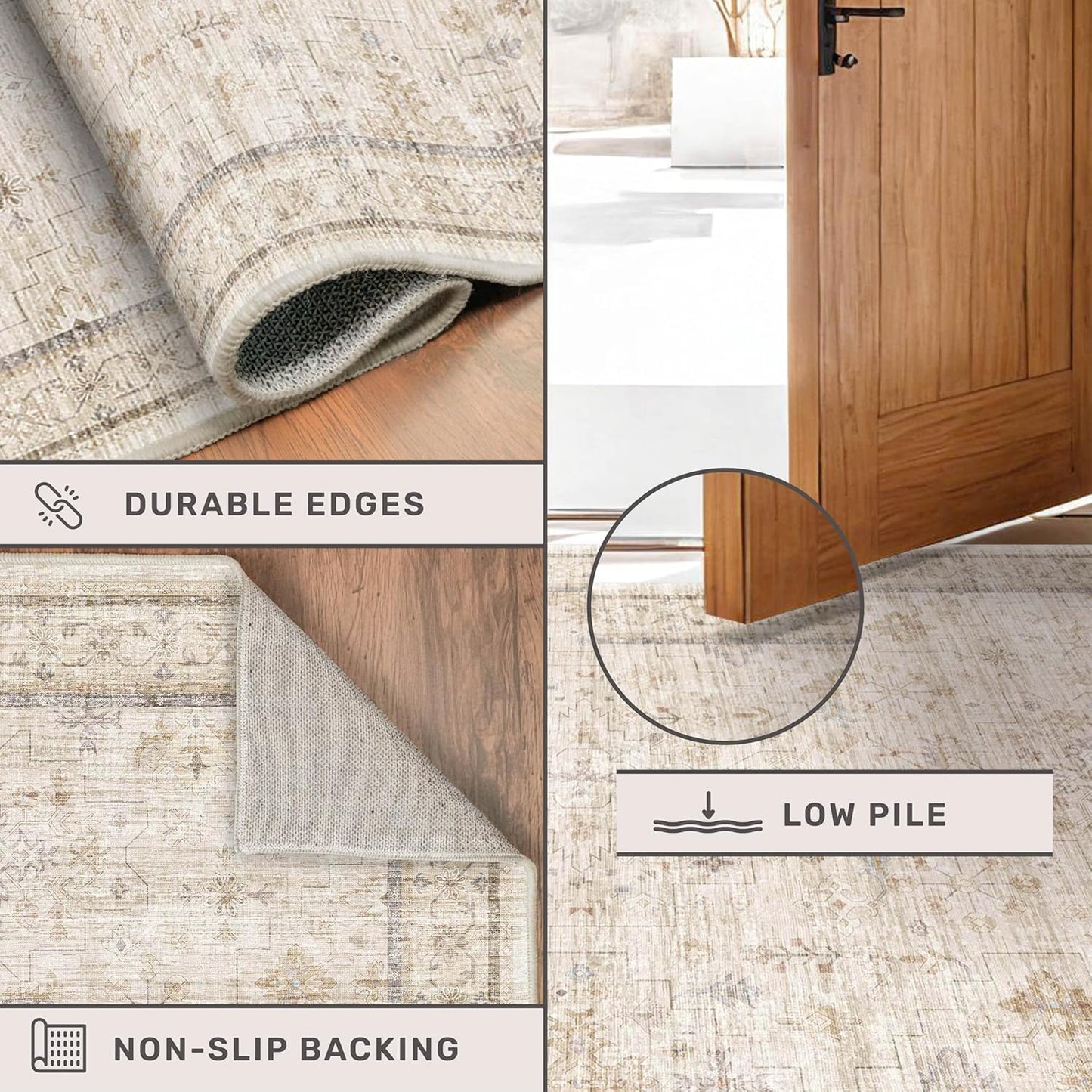 Washabel Ivory Modern Rug - 9x12 Low Pile Floral Carpet for Living Room & Dining Room | Neutral Light Beige