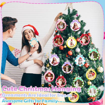 24 Pcs Wooden Candyland Photo Frame Ornaments, Picture Ornaments for Hanging, Candyland Decorations & Stockings Decor, DIY Keepsakes for Candyland Party (Macaron)