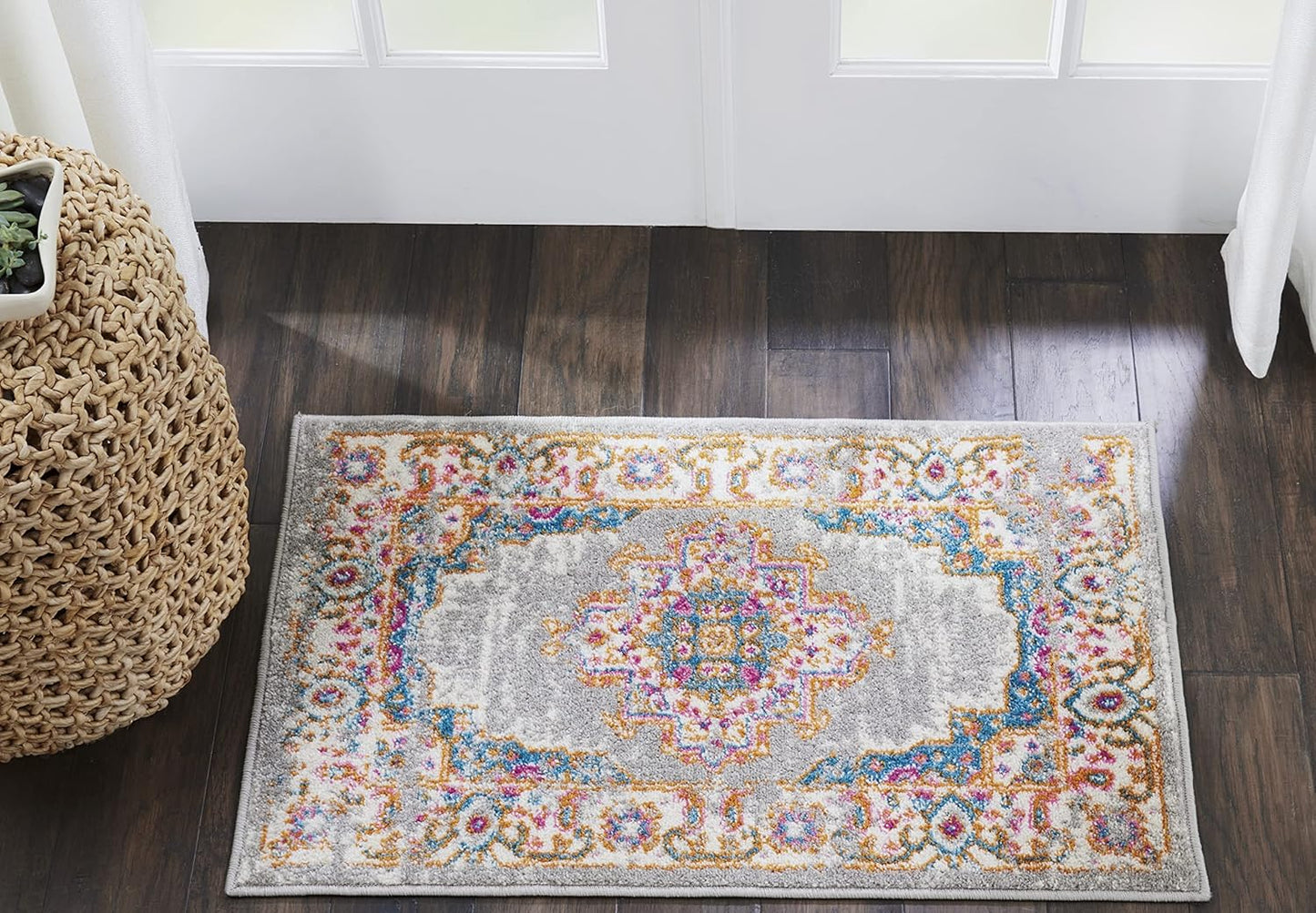 Nourison Passion Grey Area Rug, 22" x 34", Boho Traditional, Easy-Cleaning, Non-Shedding, Bedroom Living Room