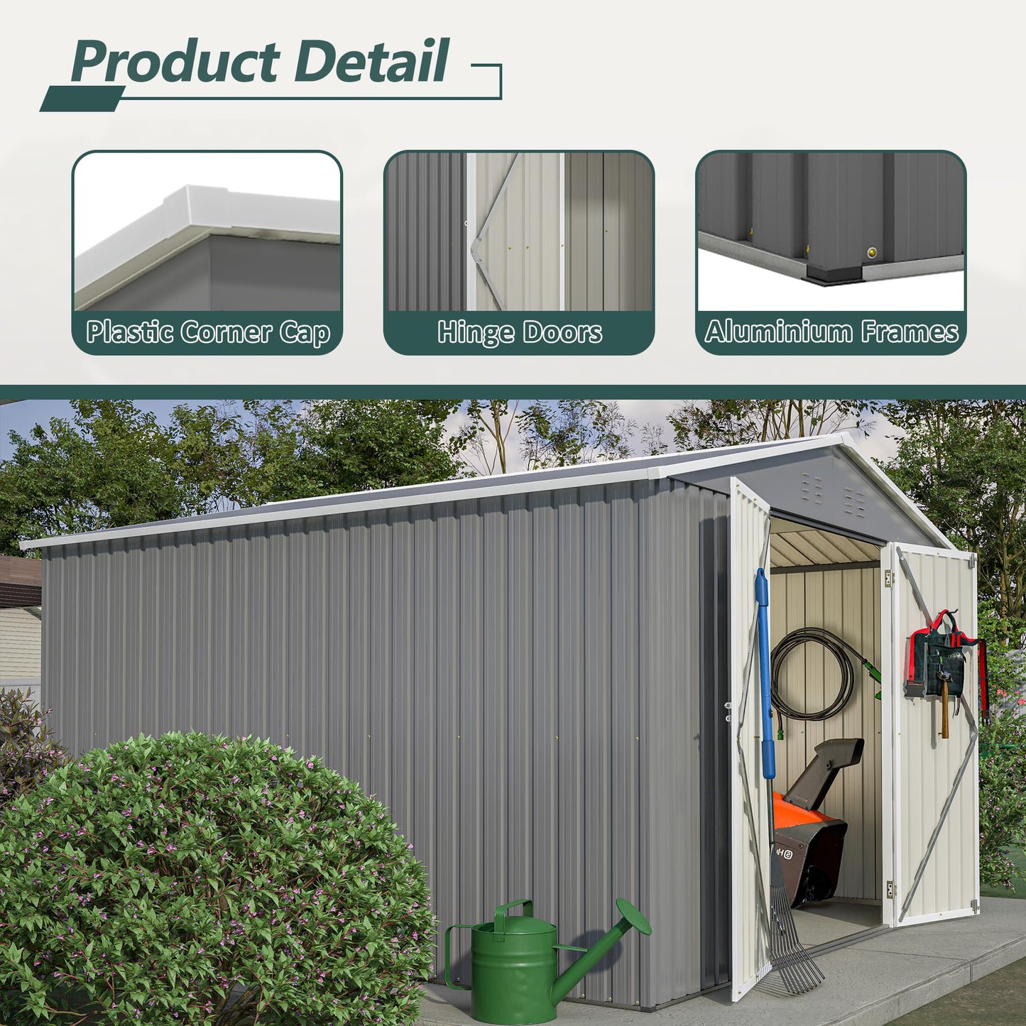 YOPTO 10X10 FT Outdoor Storage Shed,Metal Shed W/Lockable Doors,Air Vents & Sloped Roof,Garden Tool House W/Updated Frame Structure,for Backyard Patio Lawn,Gray