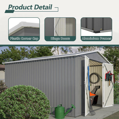 YOPTO 10X10 FT Outdoor Storage Shed,Metal Shed W/Lockable Doors,Air Vents & Sloped Roof,Garden Tool House W/Updated Frame Structure,for Backyard Patio Lawn,Gray