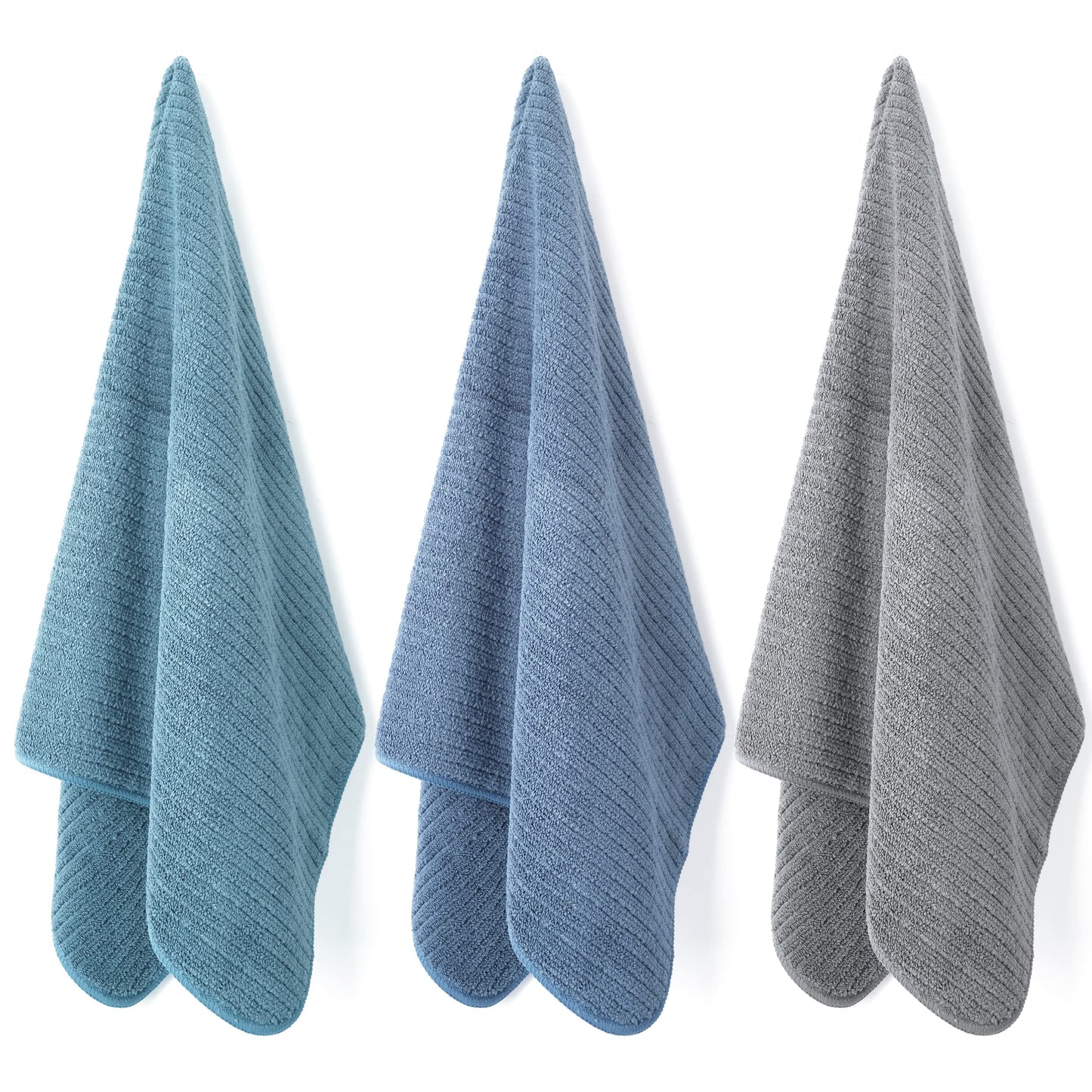 POLYTE Premium Microfiber All-Purpose Ribbed Terry Kitchen Towel, 12 Pack (Blue, Gray, Teal, 16x28 in)