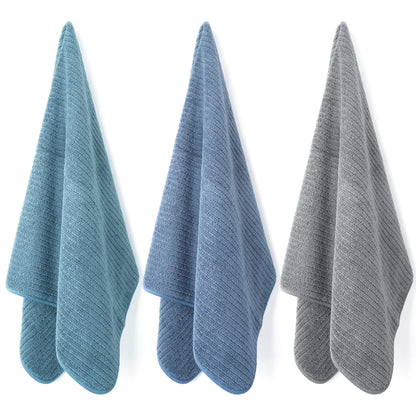 POLYTE Premium Microfiber All-Purpose Ribbed Terry Kitchen Towel, 12 Pack (Blue, Gray, Teal, 16x28 in)