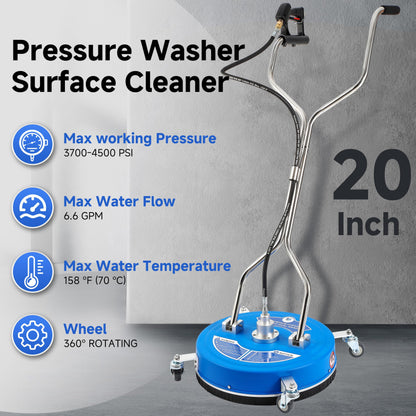 RIDGE WASHER 20’’ Pressure Washer Surface Cleaner, 4500 PSI Surface Cleaner with Dual Handle, Power Washer Surface Cleaner Attachment with Wheels for Cleaning Driveways, Sidewalks, Patios