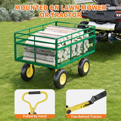 1400 Lbs Load Capacity Garden Cart, Metal Multi-Function Heavy-Duty Steel Garden Wagon, 3-in-1 Cart with 13 Inch All-Terrain Tires and Removable Mesh Side Panels, 180° Rotating Handle, Outdoor Gardens