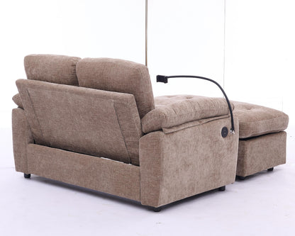 KEIKI 56" Oversized Chaise Lounge Chair Indoor with Storage Ottoman, USB Port &Phone Stand, Cloud Upholstered Chaise Lounge Recliner, Deep Seat Reading Couch Sofa Bed for Living Room Bedroom,Brown