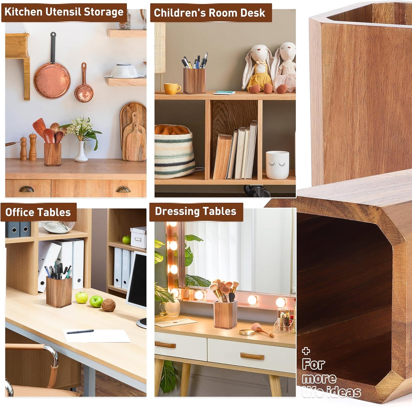 Kitchen Utensil Holder for Countertop, Wooden Utensil Crocks - Cooking Spoons Organizer
