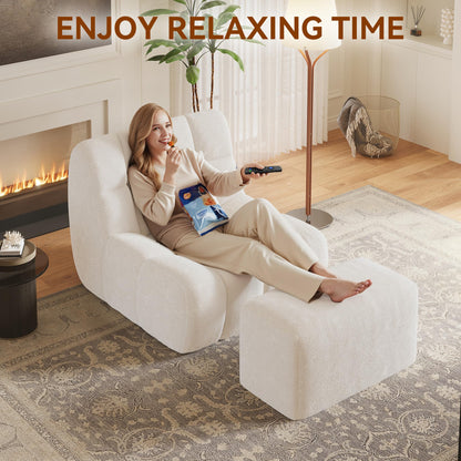 Bean Bag Chair With Footrest,Integrated Sponge Lounge Chair,Comfortable Bean Bag Sofa with Backrest, Faux FurBeanBagChair forAdultsandKids, Ideal for Bedrooms,Living Rooms,and Apartments(White)
