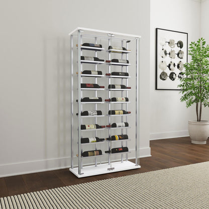 Coaster Home Furnishings Montara LED Tempered Glass Wine Storage Curio Cabinet, Modern Curio Bar Cabinet with Glass Doors and LED Strips, Chrome