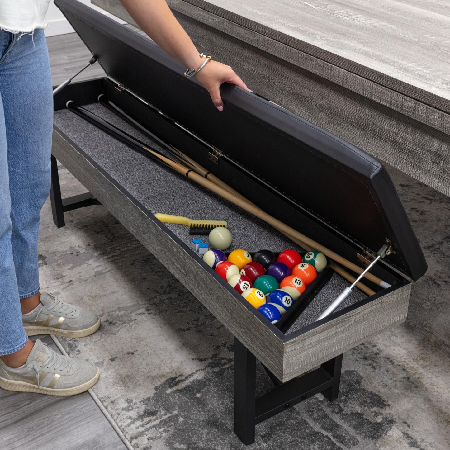 American Legend 3-in-1 Pool + Poker Dining Table - Instant Transformation - Premium Black Felt - XL Flip Top Bench Storage - Modern Design