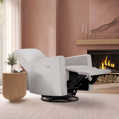 Evolur Harlow Upholstered Power Glider Recliner with USB Charging – Rocking & 275° Swivel with Smooth Glide – Greenguard Gold & FSC Certified – Modern Nursery and Living Room Chair in Fog