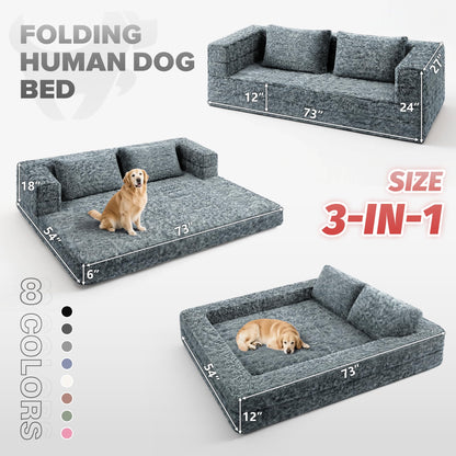 HABUTWAY Convertible Sofa Bed, 3-in-1 Futon Sofa Bed with Pillow, Foldable Pull Out Floor Sofa Bed with Removable Cover, Plush Boneless Couch for Living Room/Bedroom/Dorm