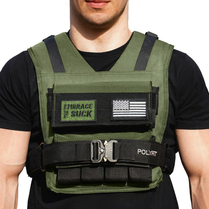 Polyfit (Warrior) Adjustable Weighted Vest - 25lb | 35lb | 45lb - Weight Vest with Adjustable Iron Weights for Men and Women - Workout Vest for Strength Training, Running, Walking, Rucking - GREEN - 20KG