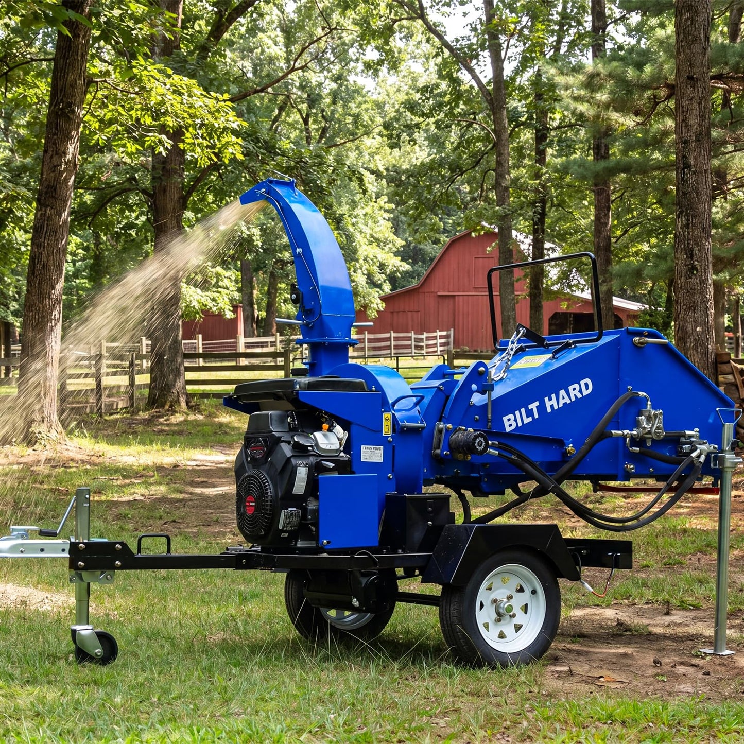 BILT HARD 8 Inch 764cc 25HP E-Start Gas Powered Hydraulic Feeding Wood Chipper, Towable Branch Shredder Mulcher with Tow Bar, Emergency Stop Bar and Tail Light