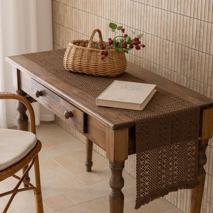 13x90 Inches Keketoarrange Boho Brown Table Runner for Home Decor Farmhouse Macrame Woven Burlap Jute Rustic Coffee