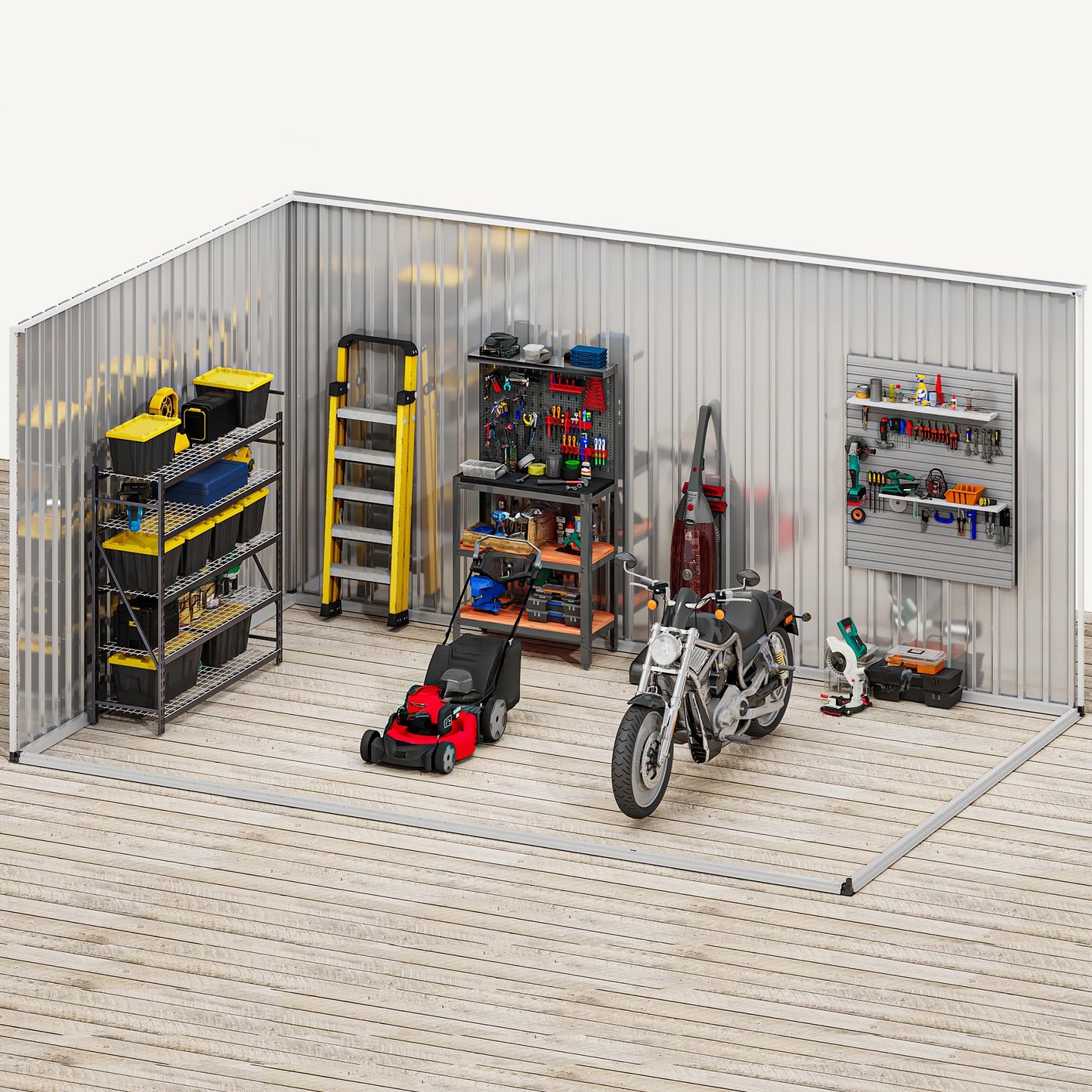 DWVO 12x8ft Large Tool Storage Shed with Window, Lockable Doors, and Sloped Roof, Oversized Steel Outdoor Storage Shed for Garden, Patio, Garage, Backyard, Lawn(Gray + White)