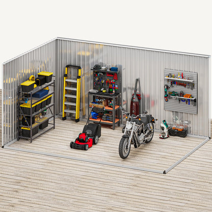 DWVO 12x8ft Large Tool Storage Shed with Window, Lockable Doors, and Sloped Roof, Oversized Steel Outdoor Storage Shed for Garden, Patio, Garage, Backyard, Lawn(Gray + White)