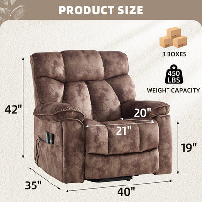 CANMOV Power Lift Recliner Chair for Elderly with Vibration Massage and Lumbar Heating, Overstuffed Electric Lift Chair with Side Pocket and 2 Cup Holders for Living Room, Brown