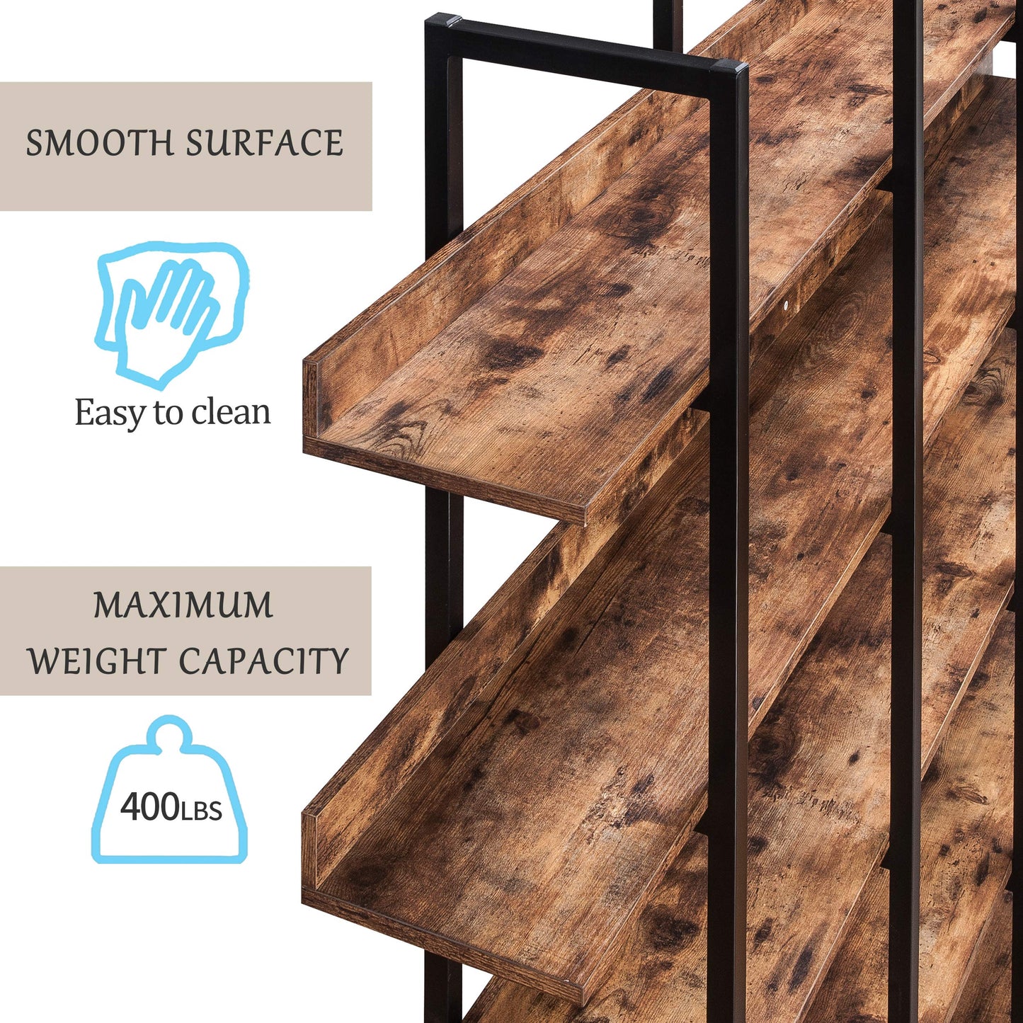 5-Tier Bookcase, Tall Industrial Bookshelf for Home Office, Storage Organizer with Metal Frame, Brown