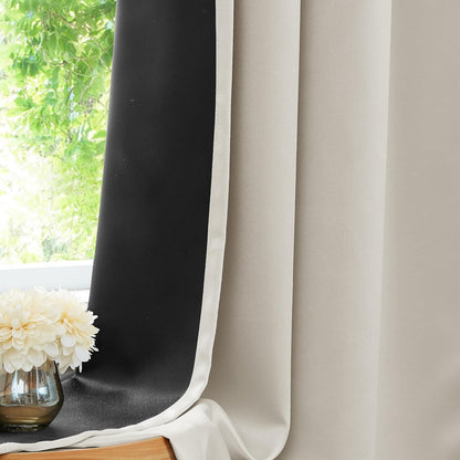 Urban Lotus Ivory Full Blackout Curtains - Thermal Insulated Room Darkening Drapes | 84 Inches, 2 Panels