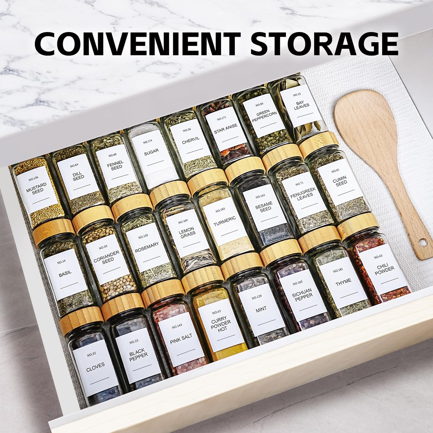Spice Jars, 24 Pcs 4oz Seasoning Jars with Label, Glass Jars with Bamboo Lids, Spice Containers Bottles with Pepper Grinder & Stainless Steel Funnel for Seasoning Organizer, Cabinet, Drawer