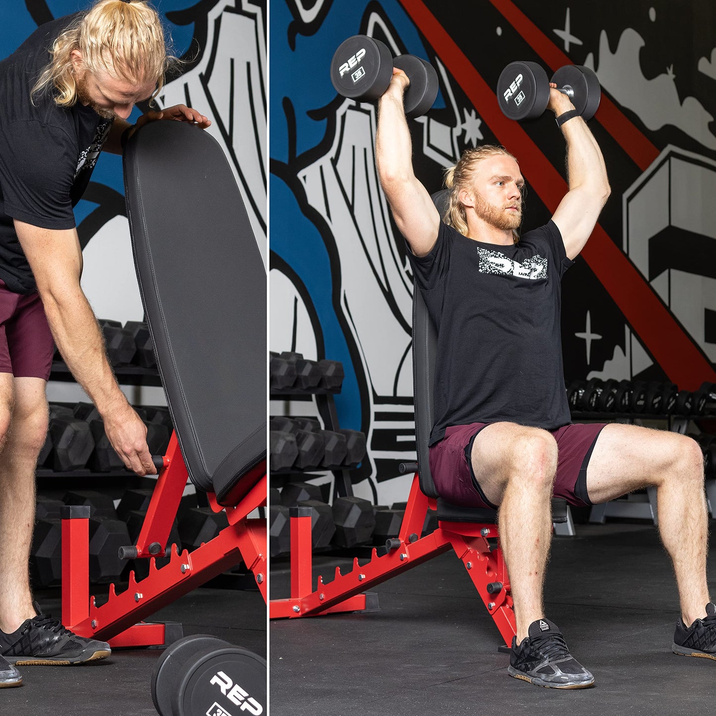 REP AB-3100 Adjustable Weight Bench | Blue FID Strength Chair | Foldable Home Gym Equipment | Flat Incline Decline Workout Bench for Training and Fitness