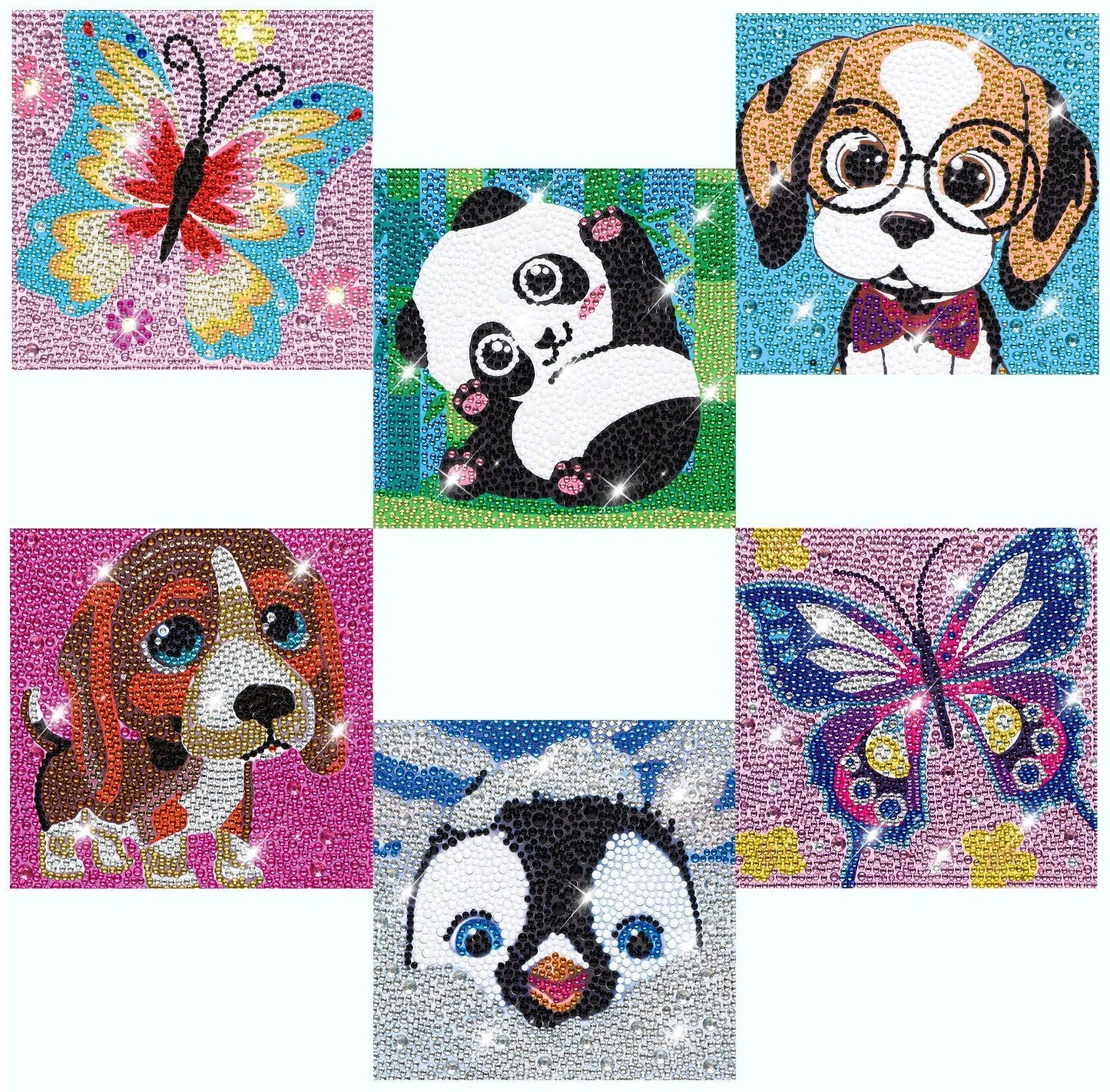 CHWGLFGG 6 Pack Diamond Painting Kits Beginners,5D DIY Diamond Art Kit for Kids 6-8-9-10-12 Girls Boys,Cute Animals Big Gem Art and Crafts,Easy Small Full Drill Painting Kits for Wall Decor 6" X 6"