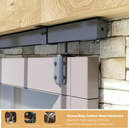 DIYHD 16FT Ceiling Mount Outdoor Double Sliding Barn Door Hardware,Heavy Duty Box Track Kit for Exterior Use,Max Load 300lbs,Fit 2 X48 in Doors (Hardware Only,No Door)