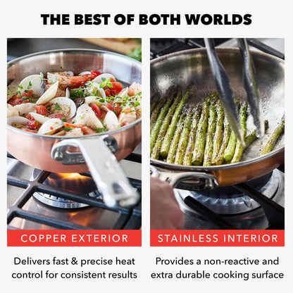 GreenPan x Bobby Flay 8 Piece Copper Clad Pots & Pans, Induction Ready Cookware, Measurement Markings, Stainless Steel Base & Interior, Oven Safe to 500˚F