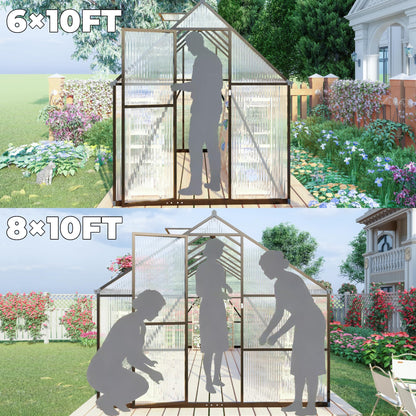 8x10 FT Greenhouse for Outdoors, Polycarbonate Greenhouse with Quick Setup Structure and Roof Vent, Aluminum Large Walk-in Green House for Outside Garden Backyard, Dark Gray