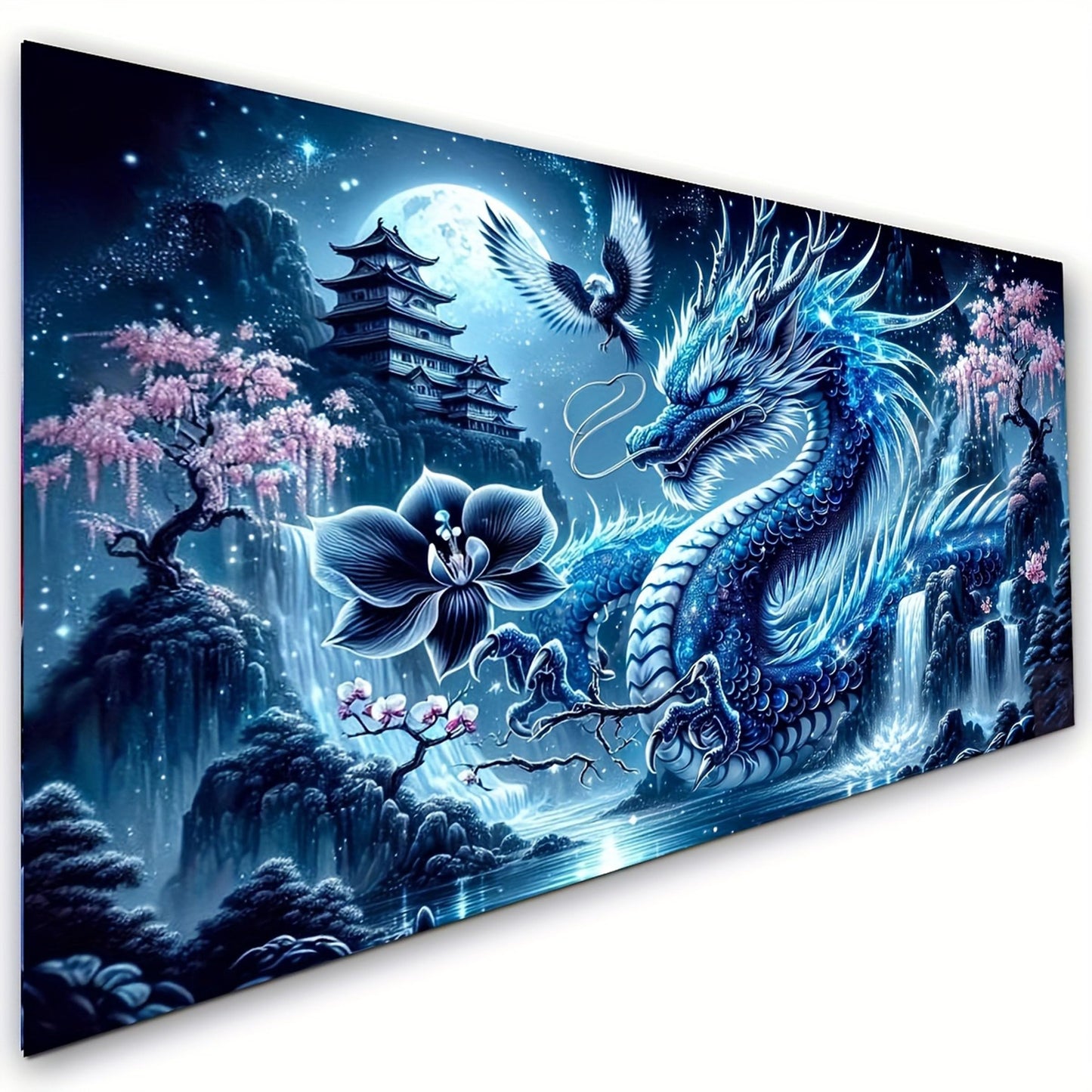 Fantasy Dragon 5D Diamond Painting Kits for Adults,Waterfall Landscape Diamond Mosaic Art,DIY Full Round Diamond Embroidery,Diamond Art Kits for Home Decor,Large size 31.5 x 15.7 inches,DIY Mosaic Art