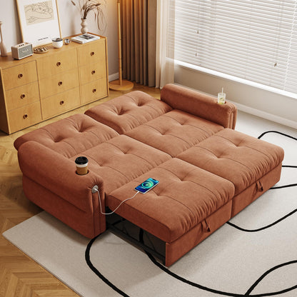KEIKI 3 in 1 Sleeper Sofa Bed, 80.4" Pull Out Couch, Loveseat Sofa Futon Bed with USB Port for Living Room, Bedroom, Apartment, Orange