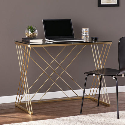 SEI Furniture Dezby Modern Glass-Top Desk, Silver
