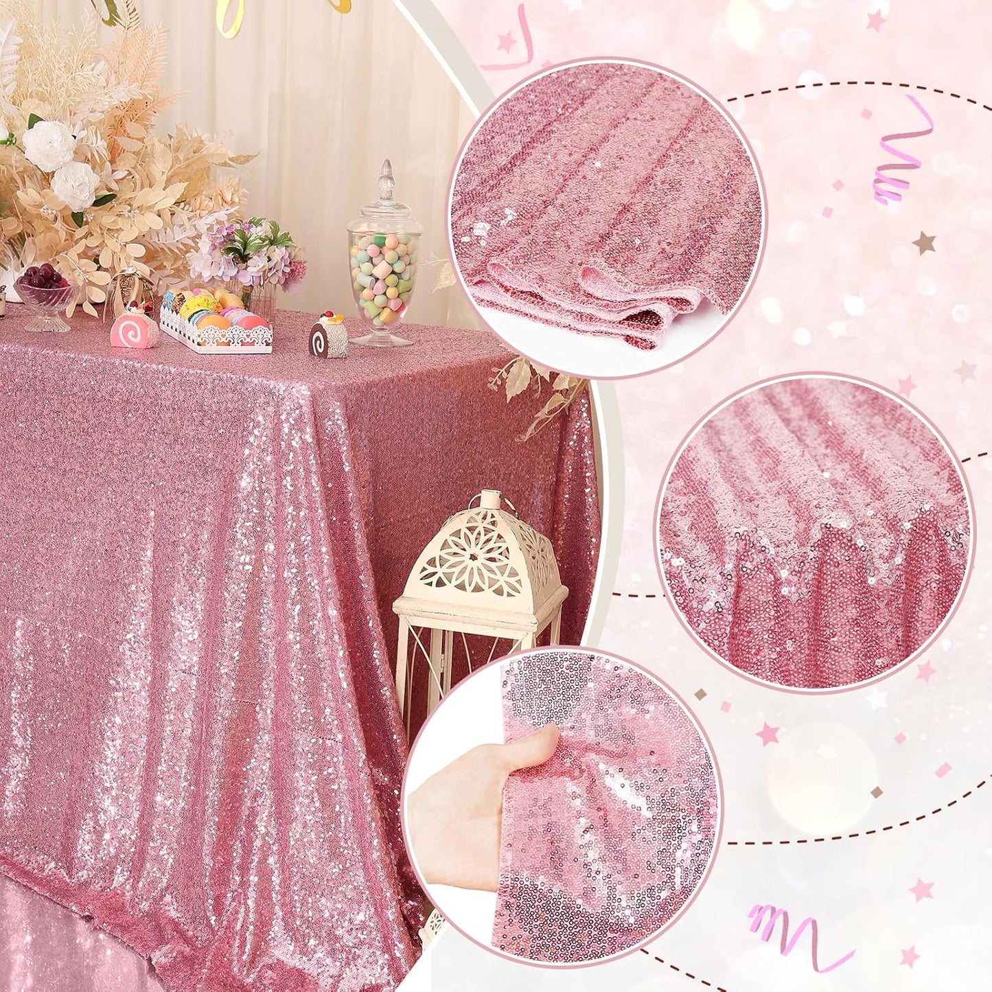 PartyDelight Sequin Tablecloth Fuchsia Pink Sparkly Table Cloth Overlay Square 50"x50"