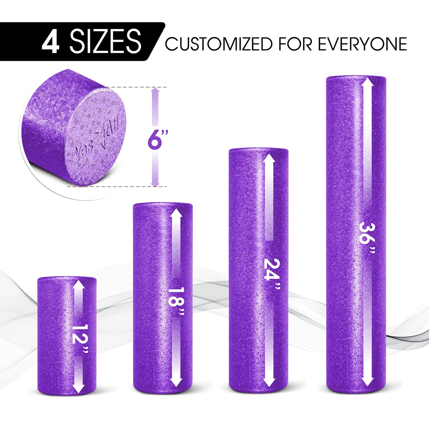Yes4All High-Density EPP Round Back Roller Foam, Exercise Foam Roller for Yoga, Pilates & Stretching - 12, 18, 24, 36 inch