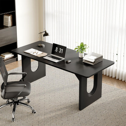 LITTLE TREE 70.8-Inch Home Office Desk, White Computer Desk with Storage, Study Writing Work Desk for Home Office, Spacious Modern Simple Desk, Black