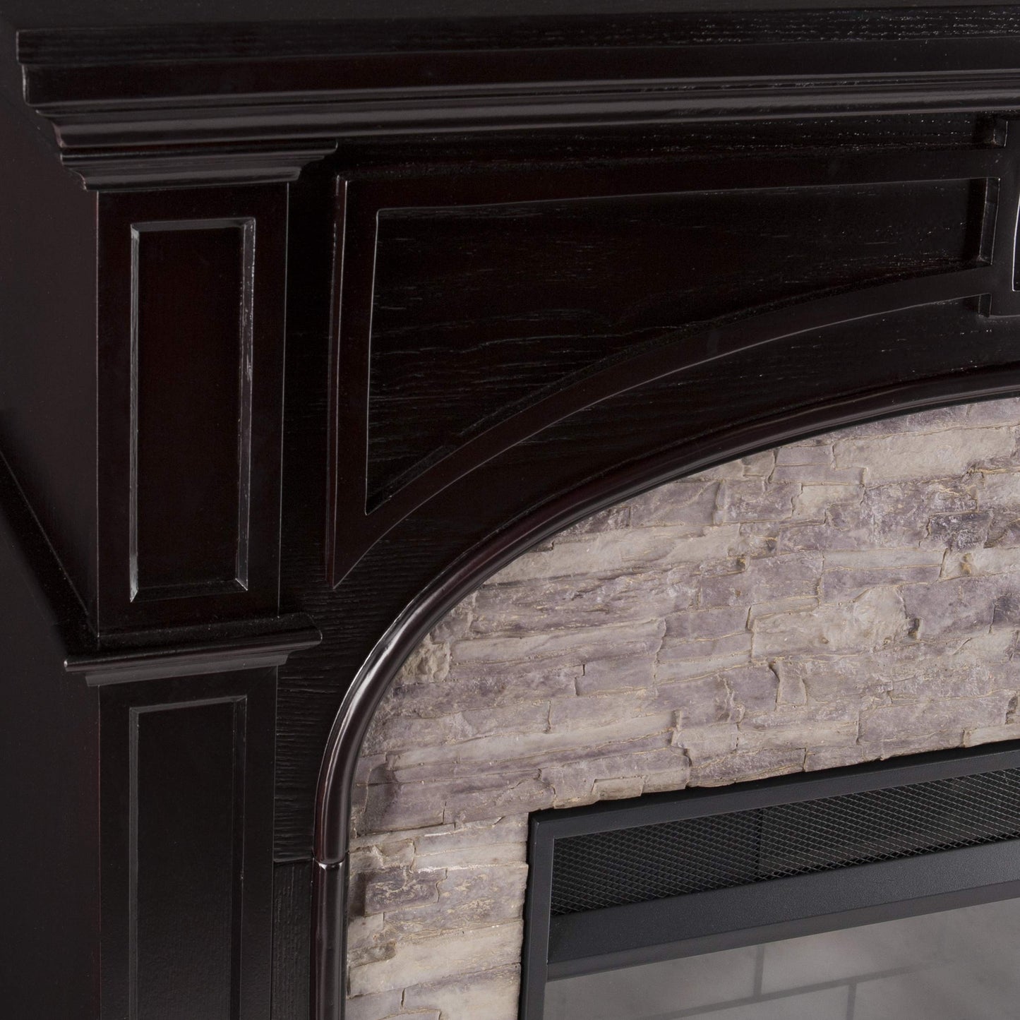 SEI Furniture Tanaya Faux Stacked Stone Electric Fireplace, New Ebony/Gray