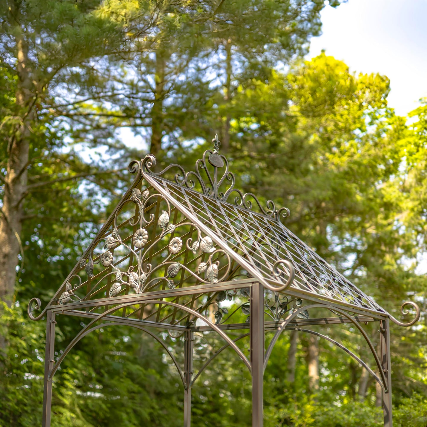 9.5ft T Iron Garden Arch with Embellished Trellis London 1820" (Antique Bronze)